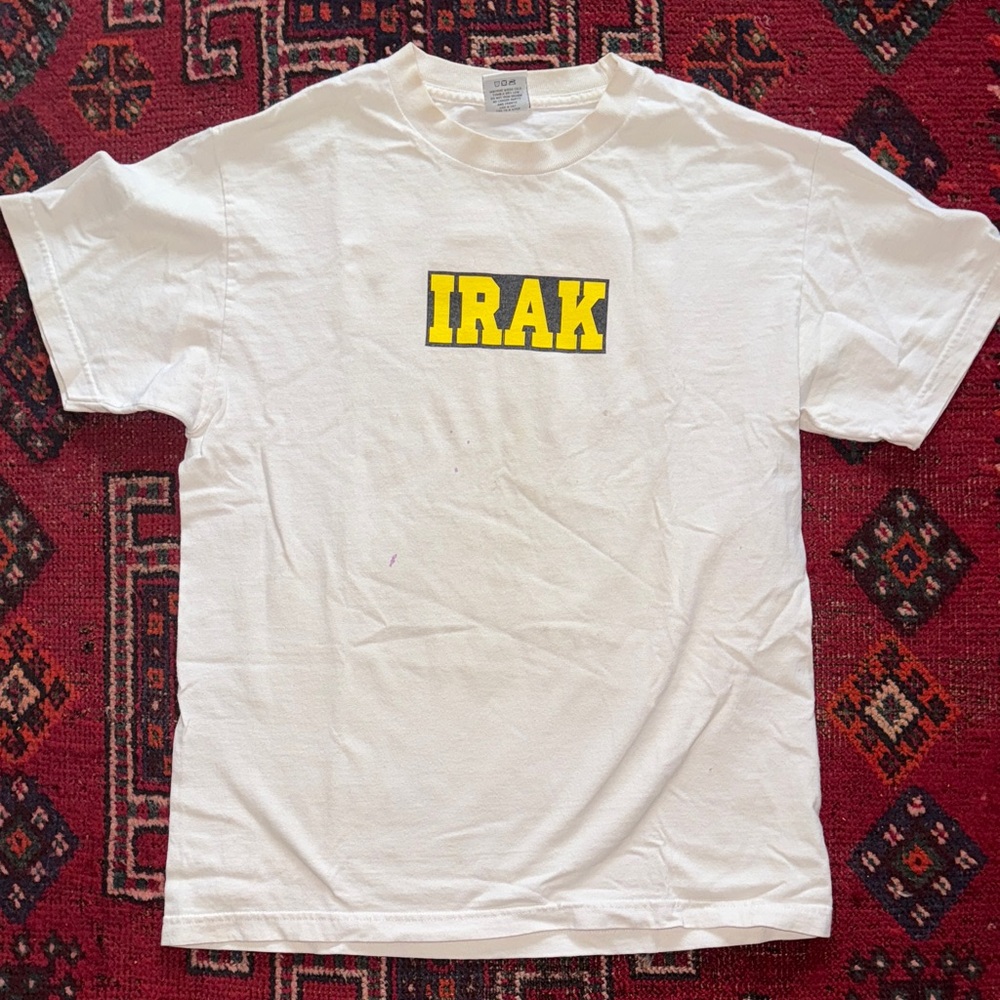 Vintage IRAK NEW YORK we only want equality white and yellow graphic tee